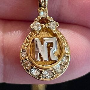 Nina Ricci Gold Plated Two Tone Pendant Necklace with Rhinestones